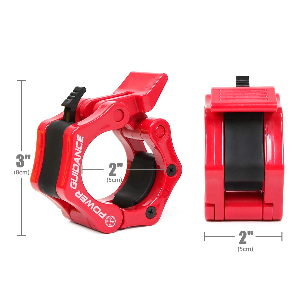 POWER GUIDANCE Abrazaderas Mancuerna para Barras Olímpica 50mm Cierres Barra Abrazaderas de Topes para Barras de Pesas con Bloqueo Cierre de sujeción rápida y Segura(1 par)