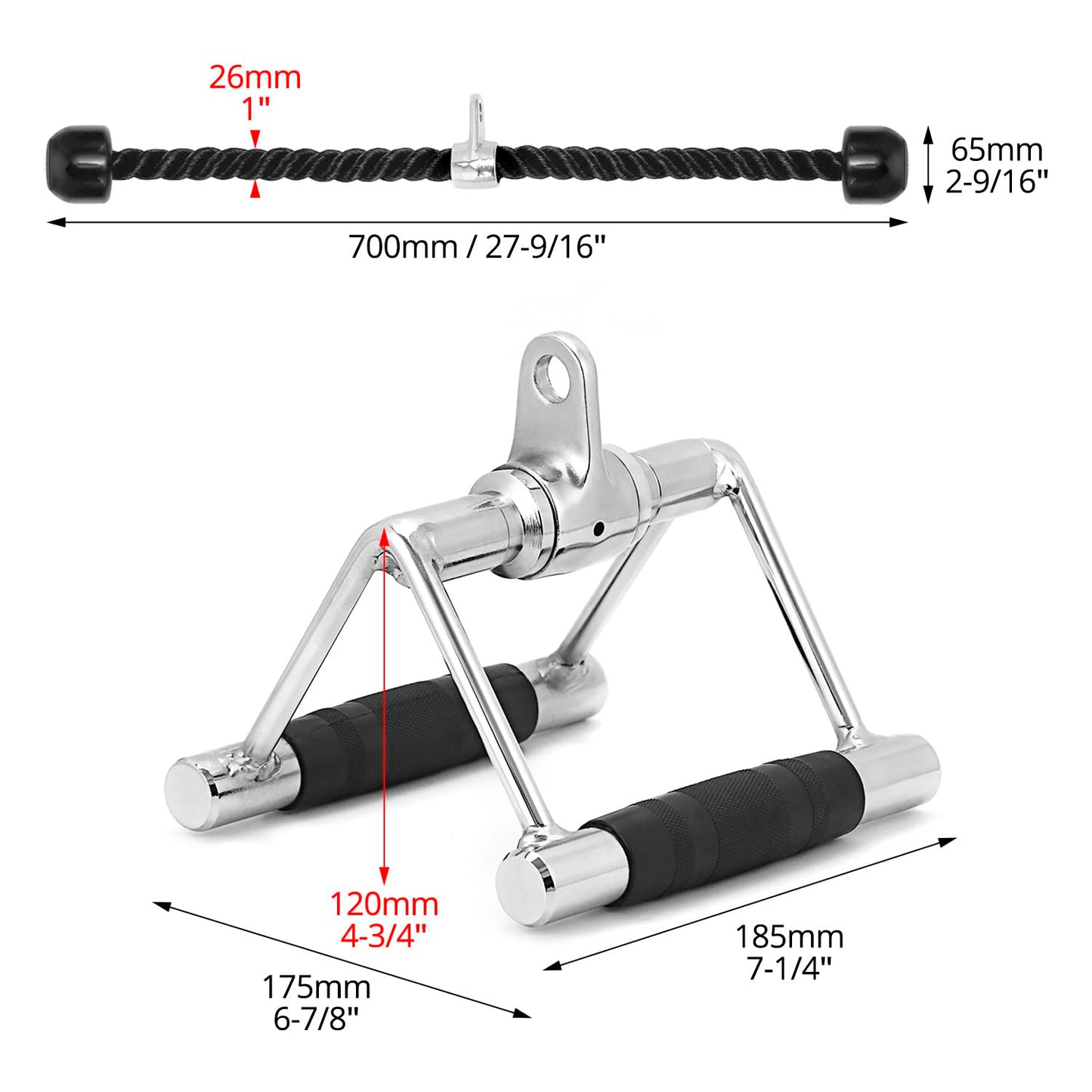 QWORK® Cuerda de tríceps y Mango de tríceps - con articulación giratoria - Accesorios para máquinas Cable Gimnasio