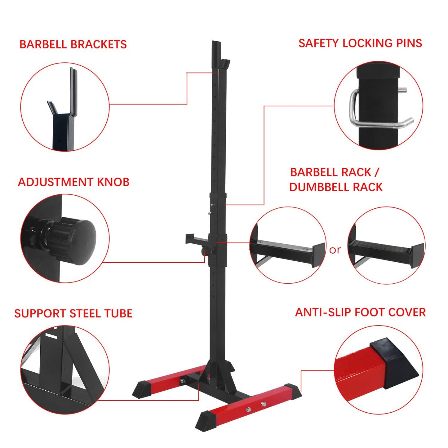 ISE Soporte Barra Pesas ajustable, Soporte Pesas Barra, Rack Sentadillas y Press Banca Squat Rack Stand Gym para Fitness, Soporte Para Pesas de Levantamiento Gimnasio para Banco de Peso, Máx 200kg