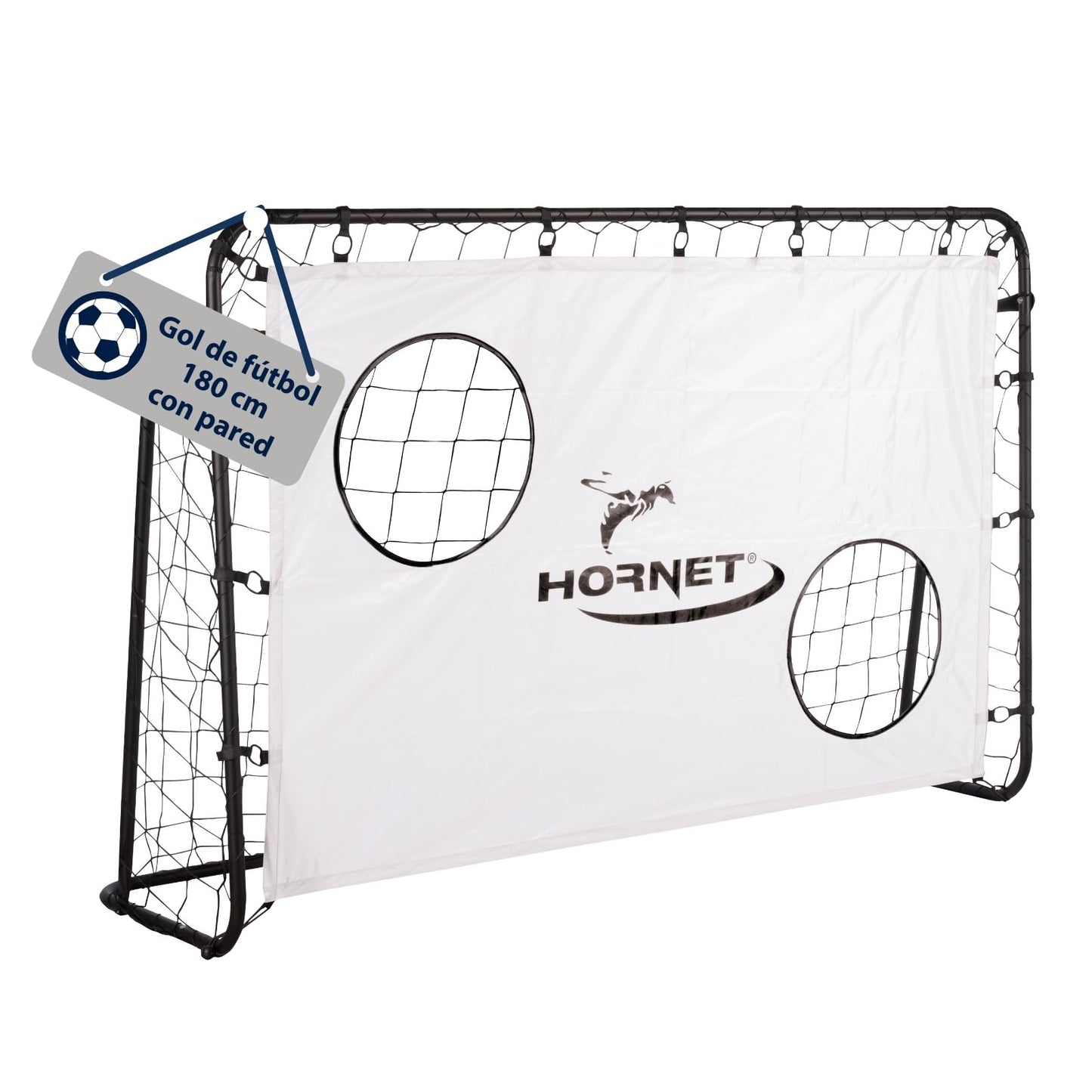 HUDORA Portería de Fútbol Hornet 180 con Pared Goal - Portería de fútbol al Aire Libre para niños y Adultos - Portería con Red Desmontable y Dos Agujeros Reforzados