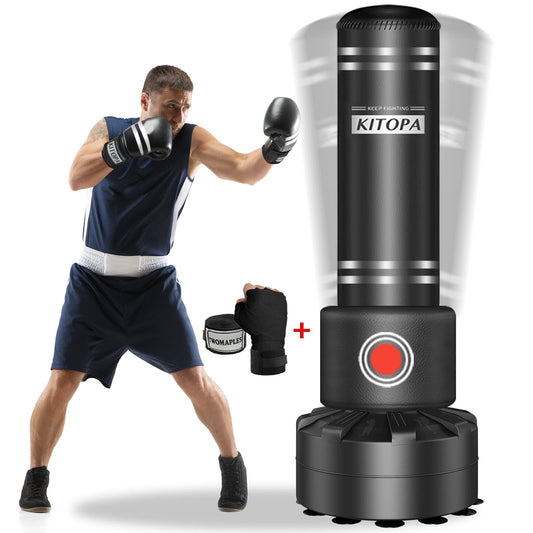 Kitopa - Saco de boxeo de suelo para adultos y jóvenes, saco de boxeo para patadas, puñetazos, kick-boxing, etc., base con ventosas, 82,6 kg como máximo, color negro