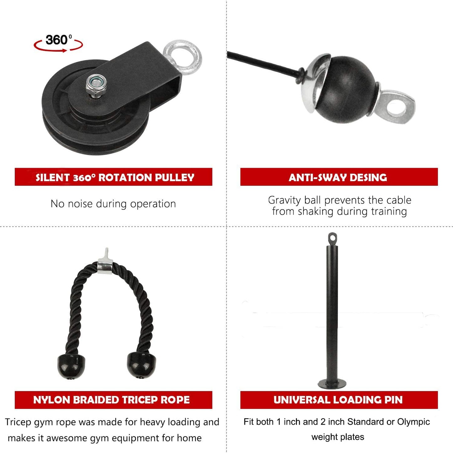 LFJ Poleas Gimnasio para Casa, Fitness DIY Polea Cable Máquina de musculacion Entrenamiento de Fuerza del Brazo Cuerda Triceps Accesorio de Entrenamiento para Antebrazos