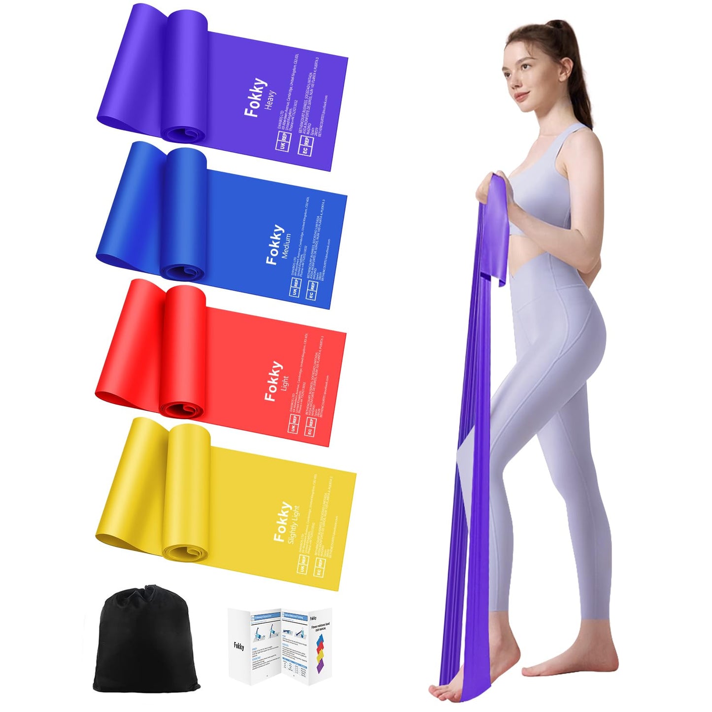 Fokky Gomas Elasticas Musculacion[Set de 4], 1.8 M Bandas Elasticas Musculacion, Cintas Elasticas Musculacion con Bolsa de Transporte, Bandas Elasticas para Crossfit Musculación Yoga Pilates