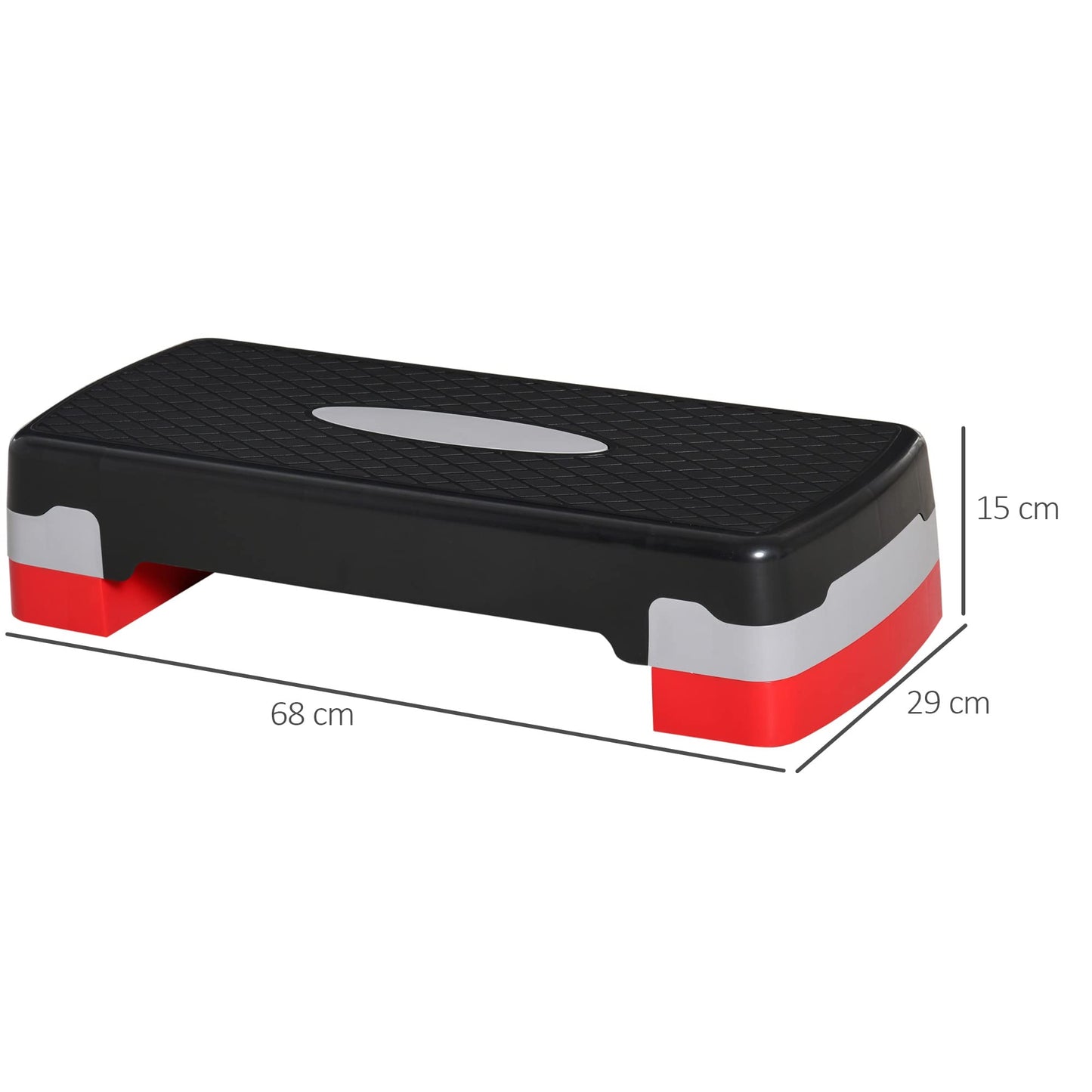 HOMCOM Step para Fitness Stepper Aeróbic Step de Aeróbic Antideslizante con Altura Regulable 2 Niveles de 10/15 cm Carga 150 kg para Ejercicio en Casa Gimnasio 68x29x15 cm Negro y Rojo