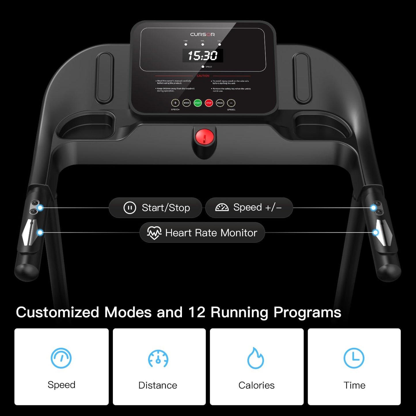 CURSOR Fitness Cinta de Correr para Casa Plegable 14km/h, Cintas de Correr con Pulsómetro y Motor Silencioso Mejorado, Treadmill para Casa con 12 Programas de Entrenamiento, Carga Máxima 136KG