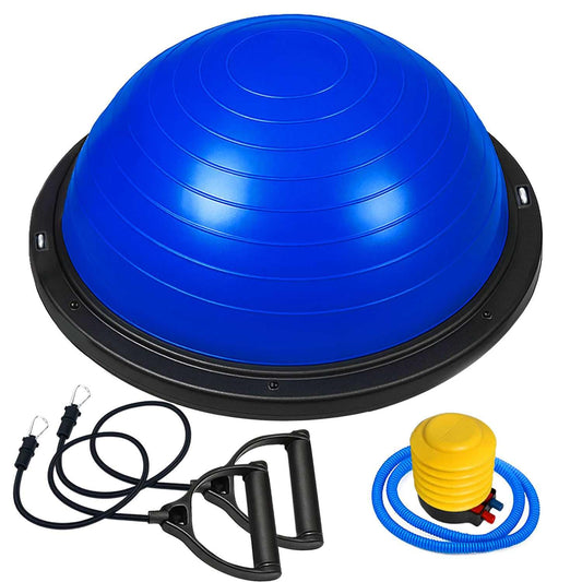 OcioDual Entrenador de Equilibrio, Media Bola Equilibrio Fitness Bos Balance Trainer Ball, Pliometria, Propiocepcion, Pelota Antideslizante con Inflador y Bandas de Resistencia, Azul