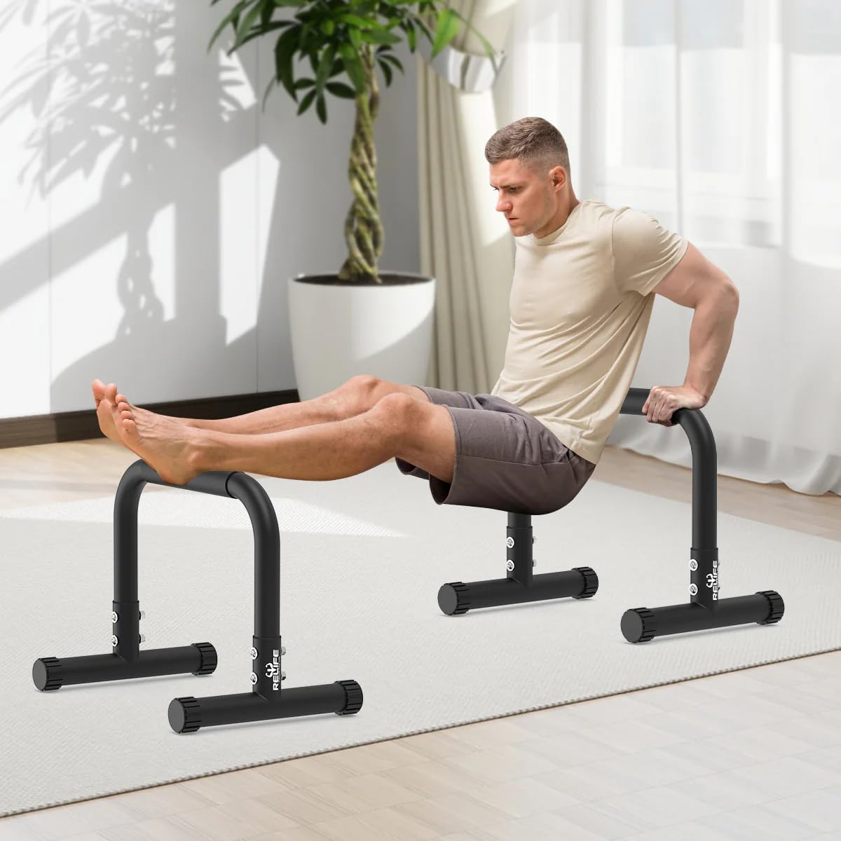 RELIFE REBUILD YOUR LIFE Dip Barras Paralelas Calistenia Gimnasio Casa Push Up Bars Stands Station Ajustable Entrenamineto Musculación Fitness Ejercicio Rehabilitacion Mini Dip Bar (Black-2)