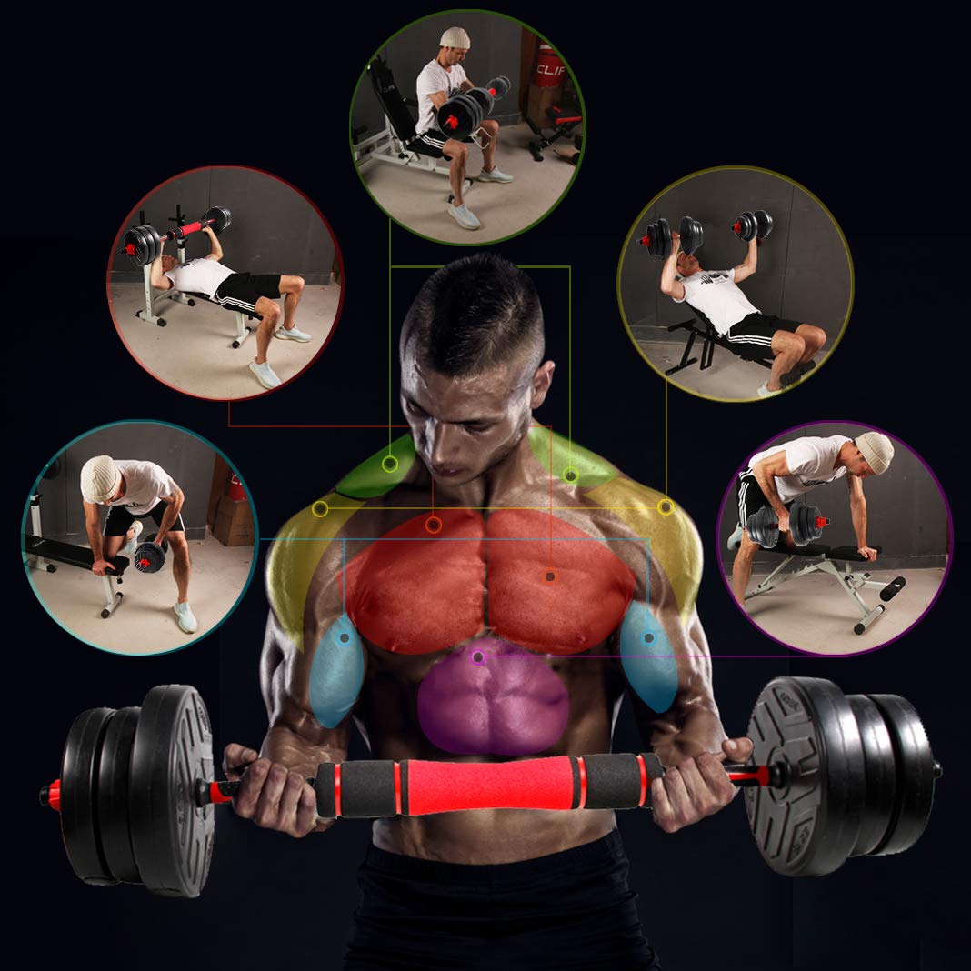 ZERRO Juego de pesas ajustable 2 en 1, 2 unidades, con barras para mancuernas y pesas, profesional, con tubo de unión de acero, pesos 20, 30 y 40 kg