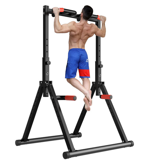 DOBESTS Estación de Dominadas Plegable Power Tower Dip Station,Estación de Fondos,Altura Ajustable, Multifuncional Maquina Dominadas Gimnasio en Casa for Pull Up& Dip Training,300KG