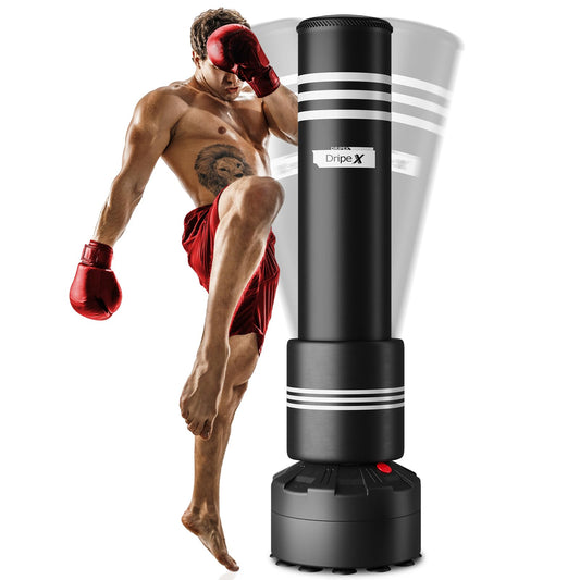 Dripex Saco de Boxeo de Pie para Adultos, Compañero de Boxeo de MMA, Entrenador de Boxeo, Resistente, con Base de Succión, Rellenable de Arena 80kg /Agua 60kg Aprox (con Protector)