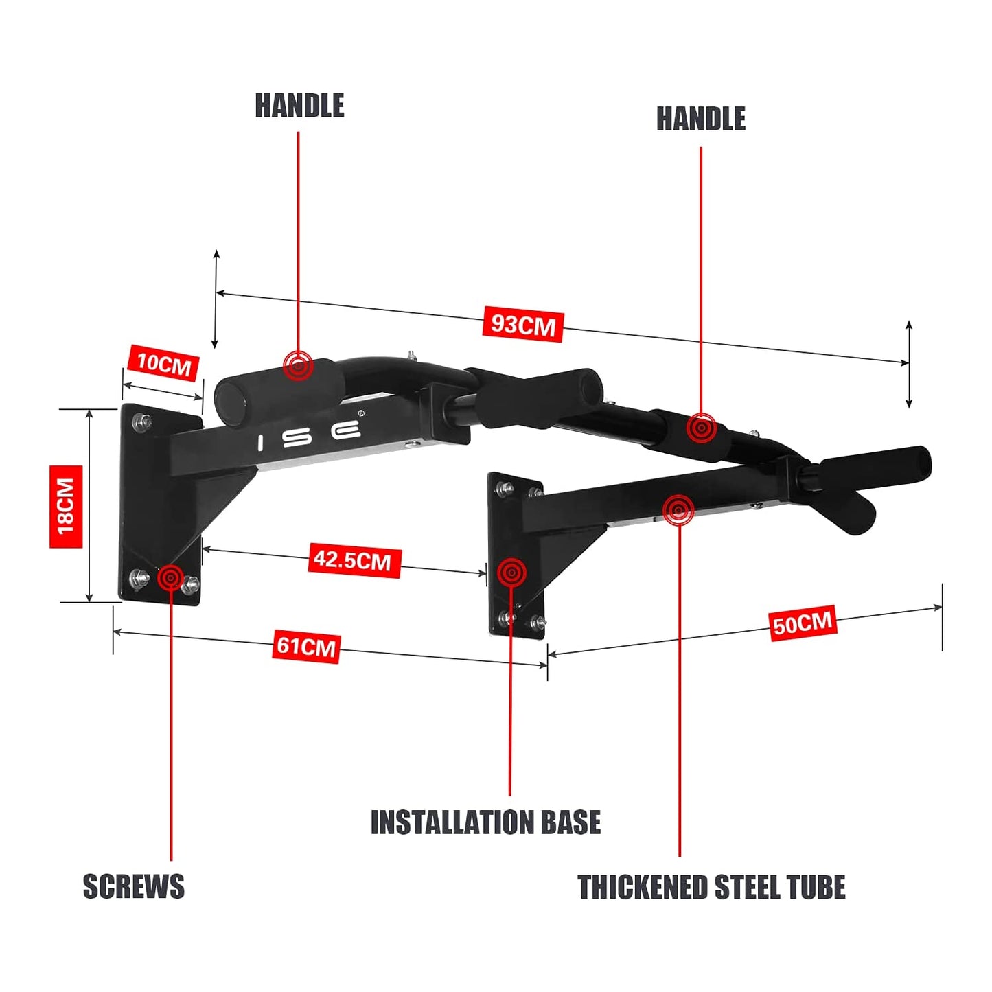 ISE Barra de Dominadas de Pared, Barra Fija Multifuncional para Flexiones, Barra Dominadas Pared TRX entrenamiento en casa, Pull Up Bar tubos de acero, Dominadas En Casa