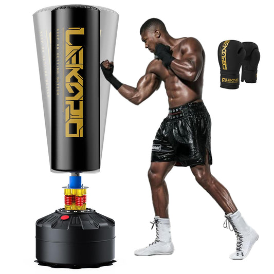 Saco de Boxeo de Pie para Adultos, Fitness Boxeo Saco de Arena, con Base de Succión, Fitness en casa (Oro Negro)