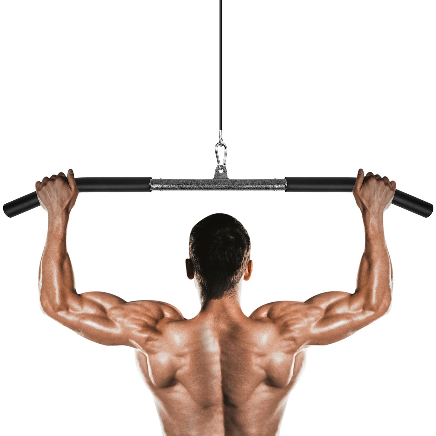 Barra Poleas Gym, Barra Poleas Gimnasio en Casa para Lat Pulldown Máquinas Barra Espalda Polea con Mosquetón Barra Dorsal Polea Entrenamiento de los Hombros, Espalda, Tríceps (85cm)