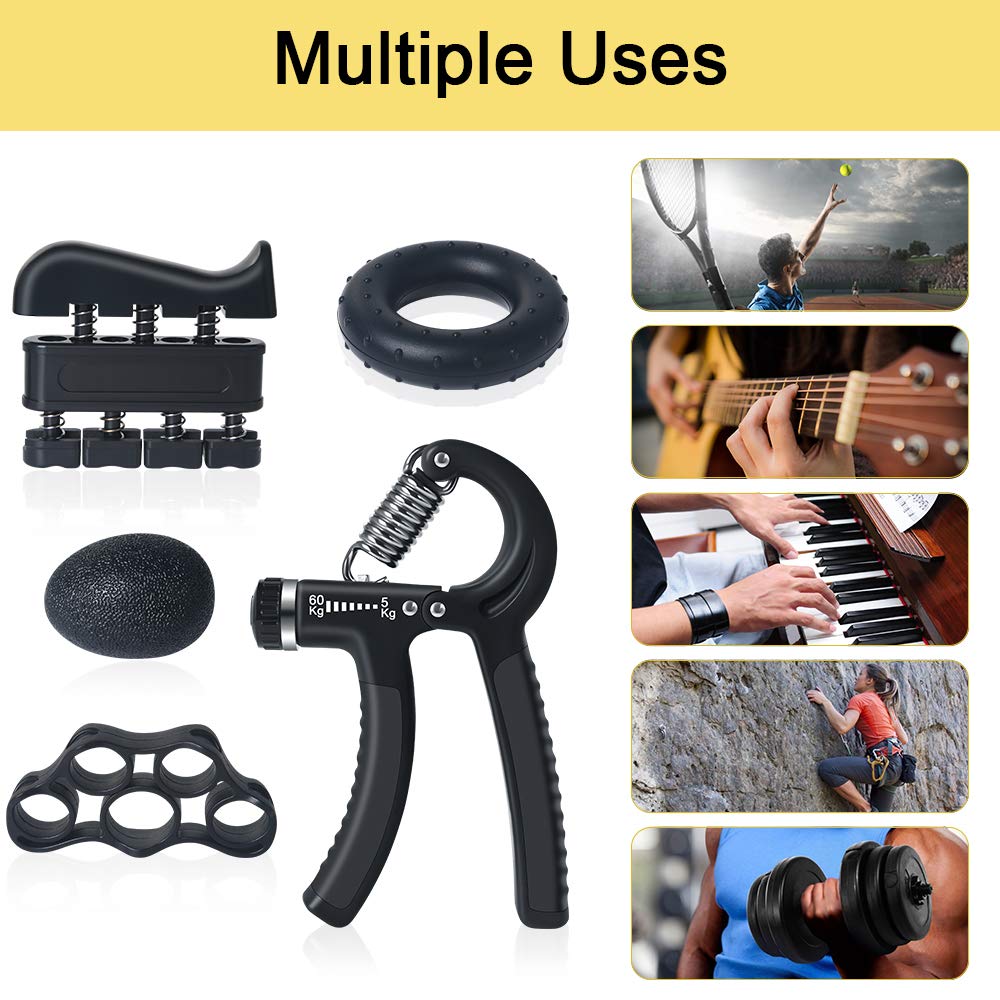 Vicloon Hand Grip para Antebrazo Ejercitar 5 Piezas Ajustables Fortalecedores de Agarre de Mano de 5-60KG Entrenador de Músculos de Mano Utilizado para Entrenamiento Antebrazo Muñeca Apretón de Manos