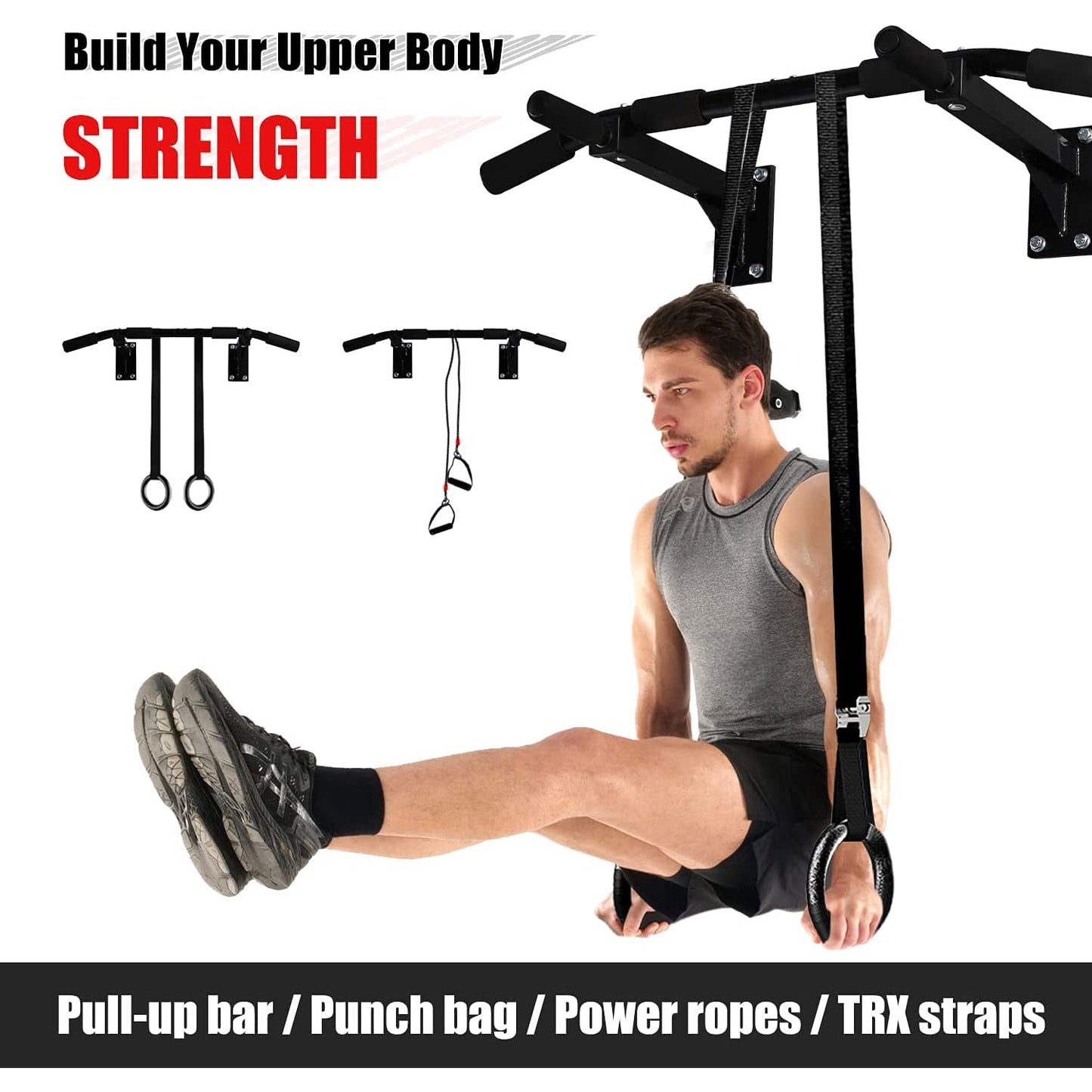 ISE Barra de Dominadas de Pared, Barra Fija Multifuncional para Flexiones, Barra Dominadas Pared TRX entrenamiento en casa, Pull Up Bar tubos de acero, Dominadas En Casa