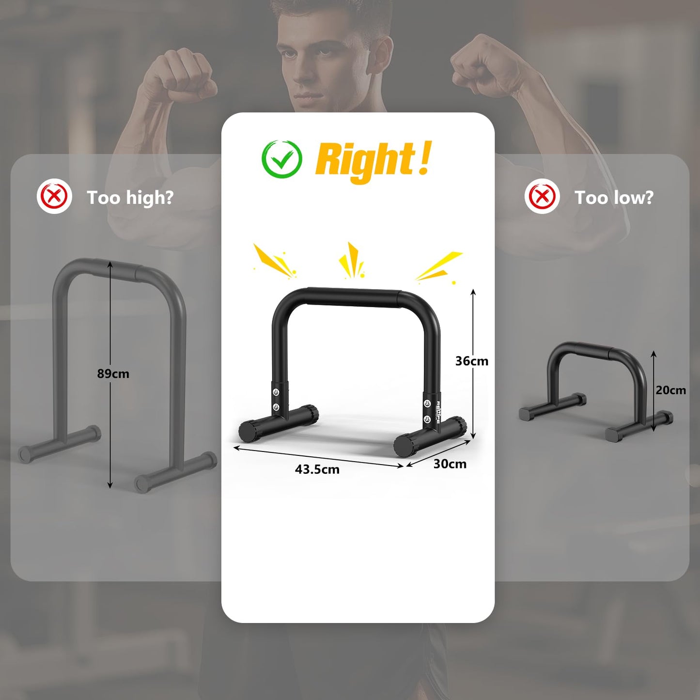 RELIFE REBUILD YOUR LIFE Dip Barras Paralelas Calistenia Gimnasio Casa Push Up Bars Stands Station Ajustable Entrenamineto Musculación Fitness Ejercicio Rehabilitacion Mini Dip Bar (Black-2)