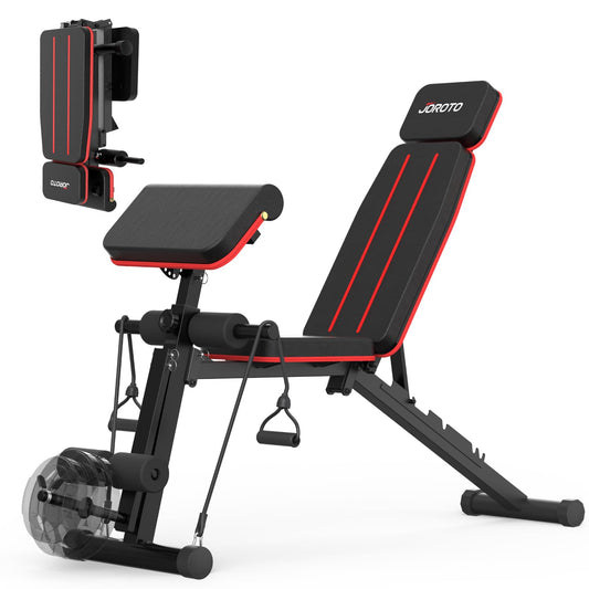 JOROTO Banco Musculación Ajustable, Banco de Musculación Plegable, 350KG de Carga, Banco de Musculación para Gimnasio en Casa, Entrenamiento de Cuerpo Entero, Silla Romana con Mancuernas