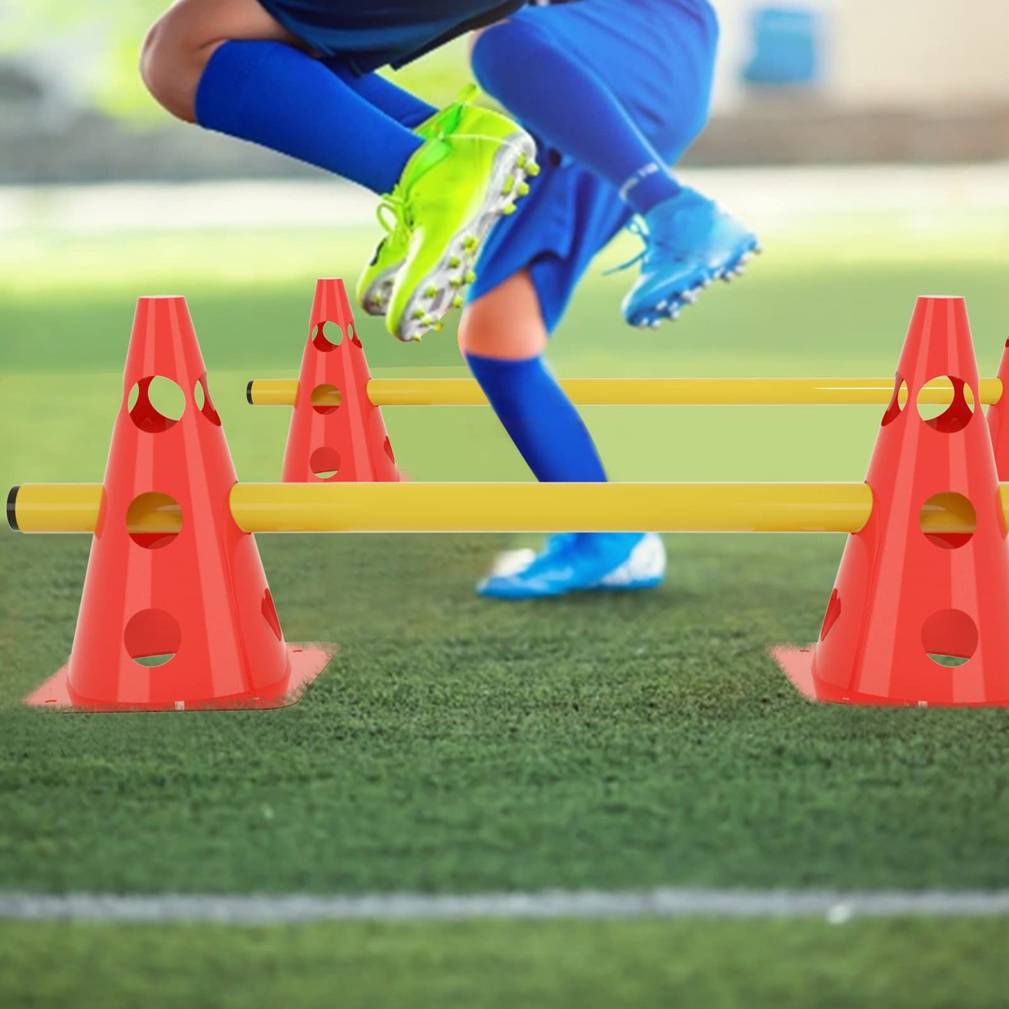 ACXIN Juego de 6 obstáculos para entrenamiento de coordinación para niños y perros, 12 conos y 6 barras, cono multifunción, altura: 32 cm, barra: 100 cm