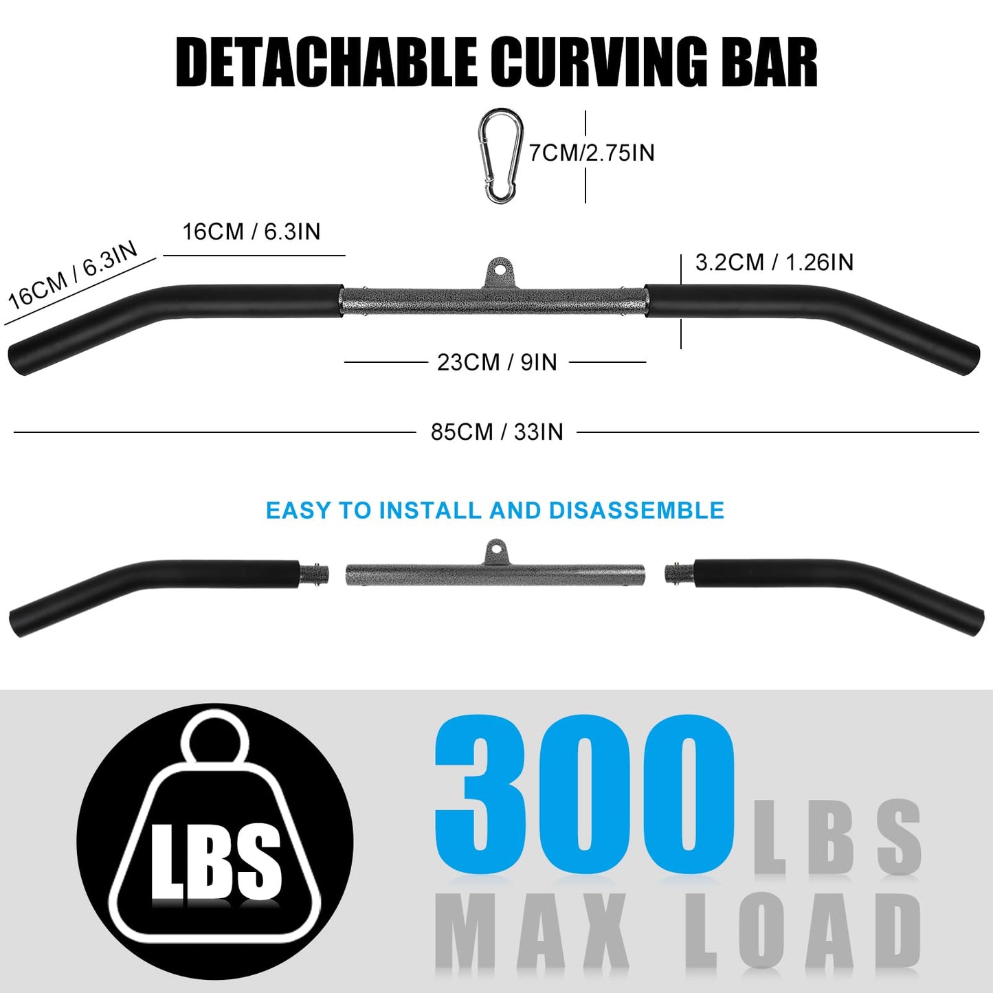 Barra Poleas Gym, Barra Poleas Gimnasio en Casa para Lat Pulldown Máquinas Barra Espalda Polea con Mosquetón Barra Dorsal Polea Entrenamiento de los Hombros, Espalda, Tríceps (85cm)