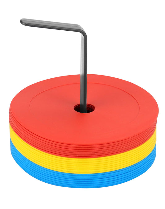 QWORK® Paquete de 24 Conos Futbol Planos 15cm, Conos entrenamientode Flexibles para fútbol, Baloncesto, Balonmano y más - Naranja, Amarillo, Azul