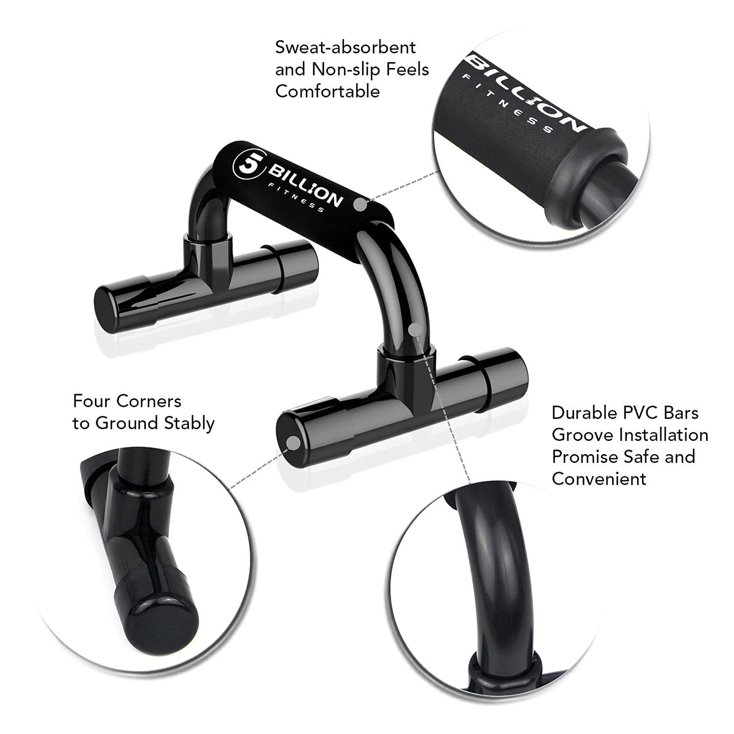 5BILLION Soporte para Flexiones Push Up Bars Stand - Gimnasio en casa Ejercicio Rutina de ejercicio Formación - Bueno para Tu Entrenamiento Muscular - Mango de espuma (Negro)