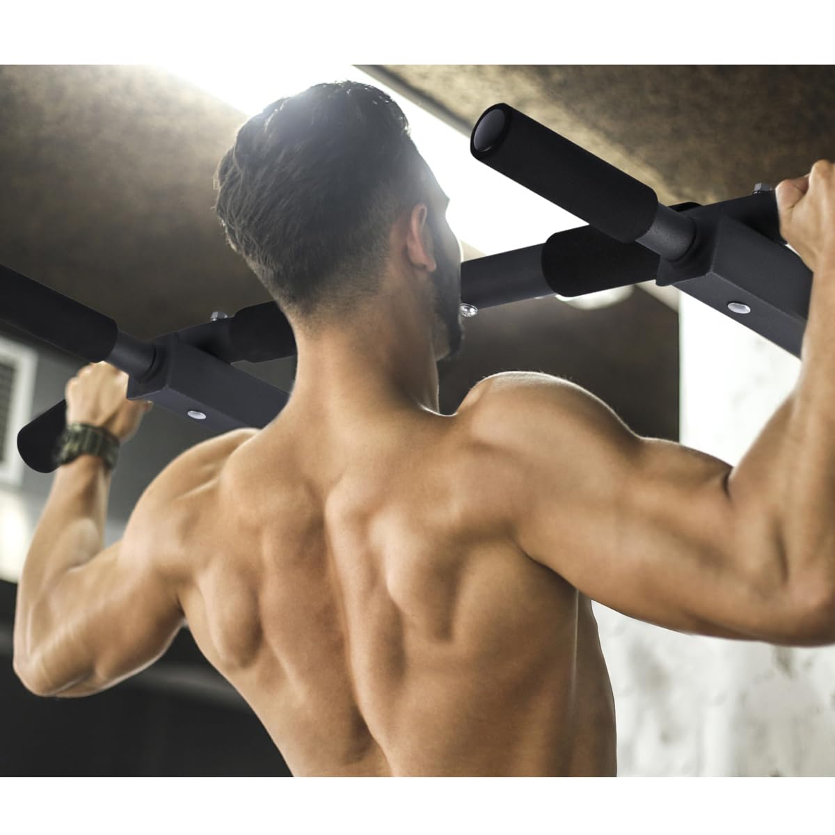 T-LoVendo Barra de Dominadas para Pared. Crossfit. Pull-up bar. Con Tornillos incluidos. Soporta hasta 140kg. Gimnasio en Casa. Ejercicios para biceps, espalda, dorsales, hombros. Negra. Calidad.