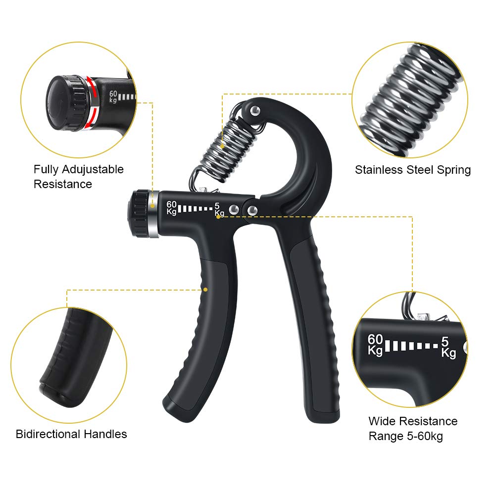 Vicloon Hand Grip para Antebrazo Ejercitar 5 Piezas Ajustables Fortalecedores de Agarre de Mano de 5-60KG Entrenador de Músculos de Mano Utilizado para Entrenamiento Antebrazo Muñeca Apretón de Manos