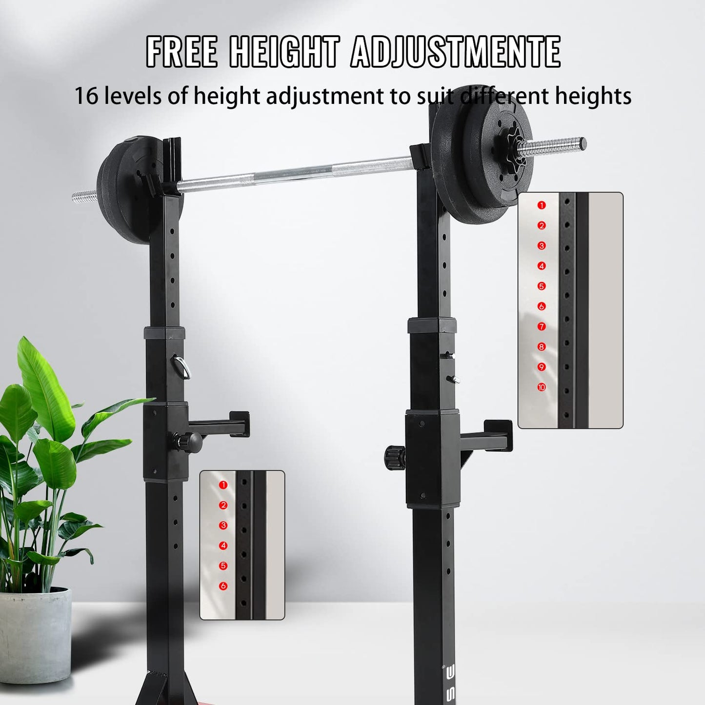 ISE Soporte Barra Pesas ajustable, Soporte Pesas Barra, Rack Sentadillas y Press Banca Squat Rack Stand Gym para Fitness, Soporte Para Pesas de Levantamiento Gimnasio para Banco de Peso, Máx 200kg