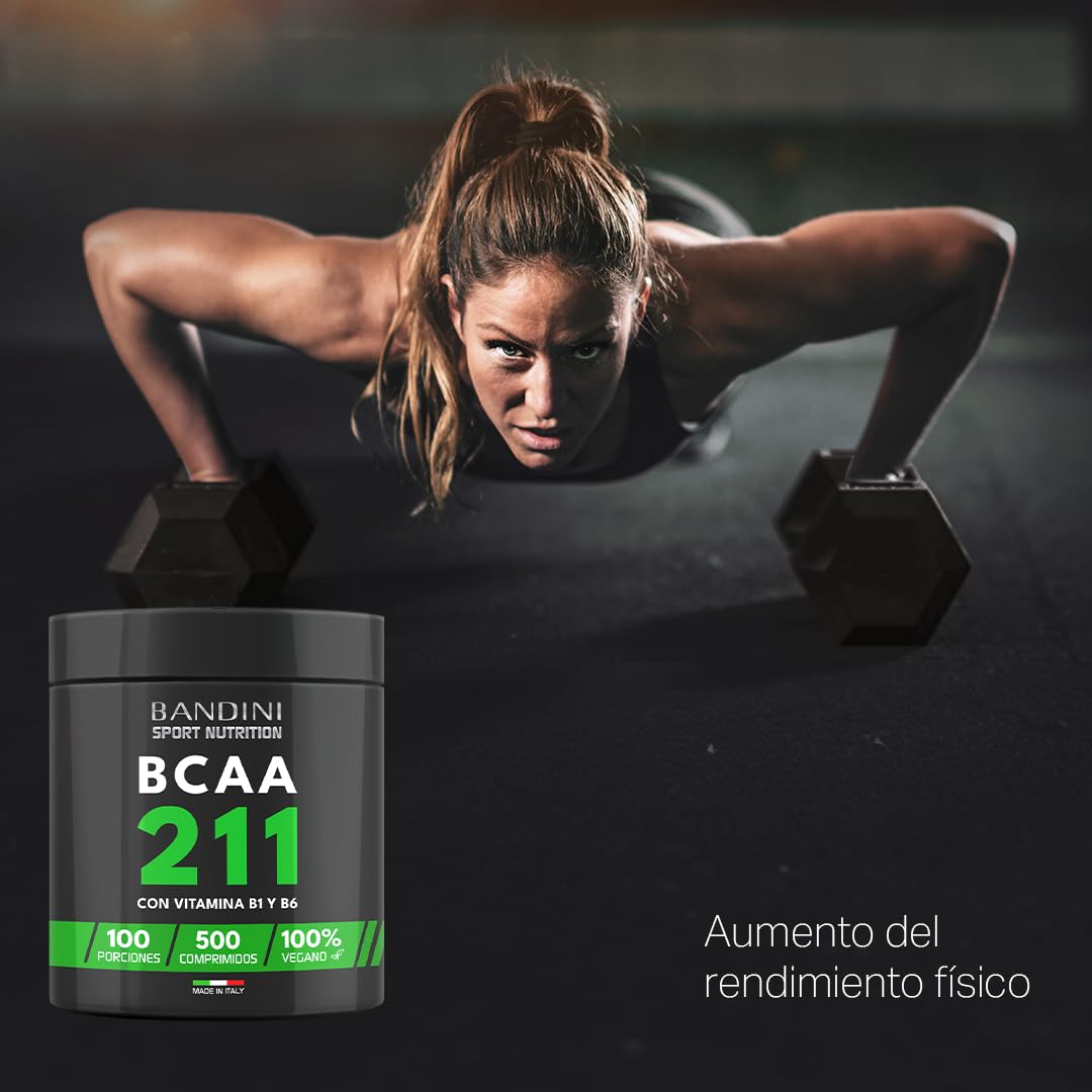 Bandini® BCAA 2 1 1 500 Comprimidos - Aminoácidos Ramificados 2.1.1 - L-Leucina, L-Isoleucina, L-Valina con Vitamina B1 y B6 - Complemento Alimenticio 2:1:1 Pre y Post Entrenamiento - 100% Vegano