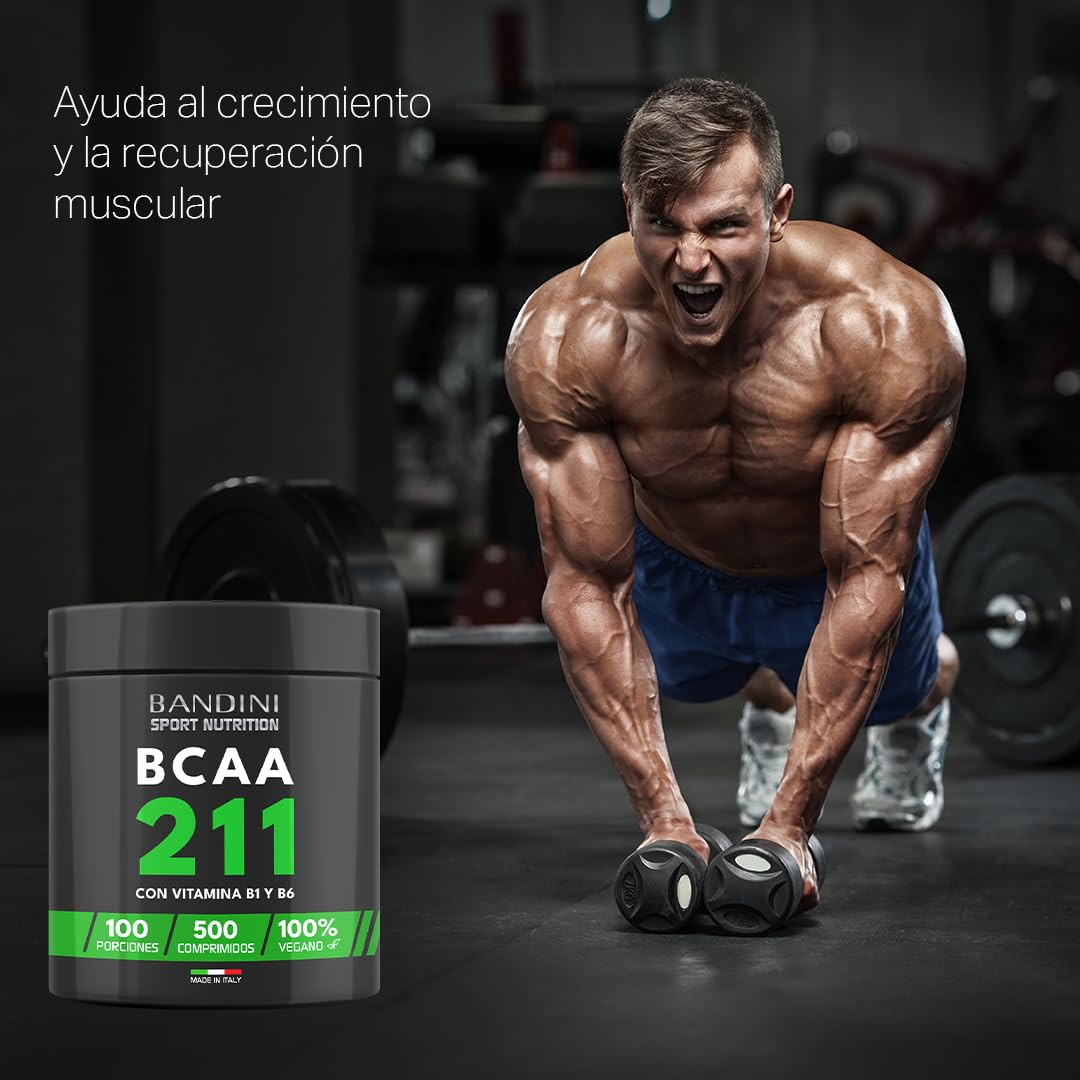 Bandini® BCAA 2 1 1 500 Comprimidos - Aminoácidos Ramificados 2.1.1 - L-Leucina, L-Isoleucina, L-Valina con Vitamina B1 y B6 - Complemento Alimenticio 2:1:1 Pre y Post Entrenamiento - 100% Vegano