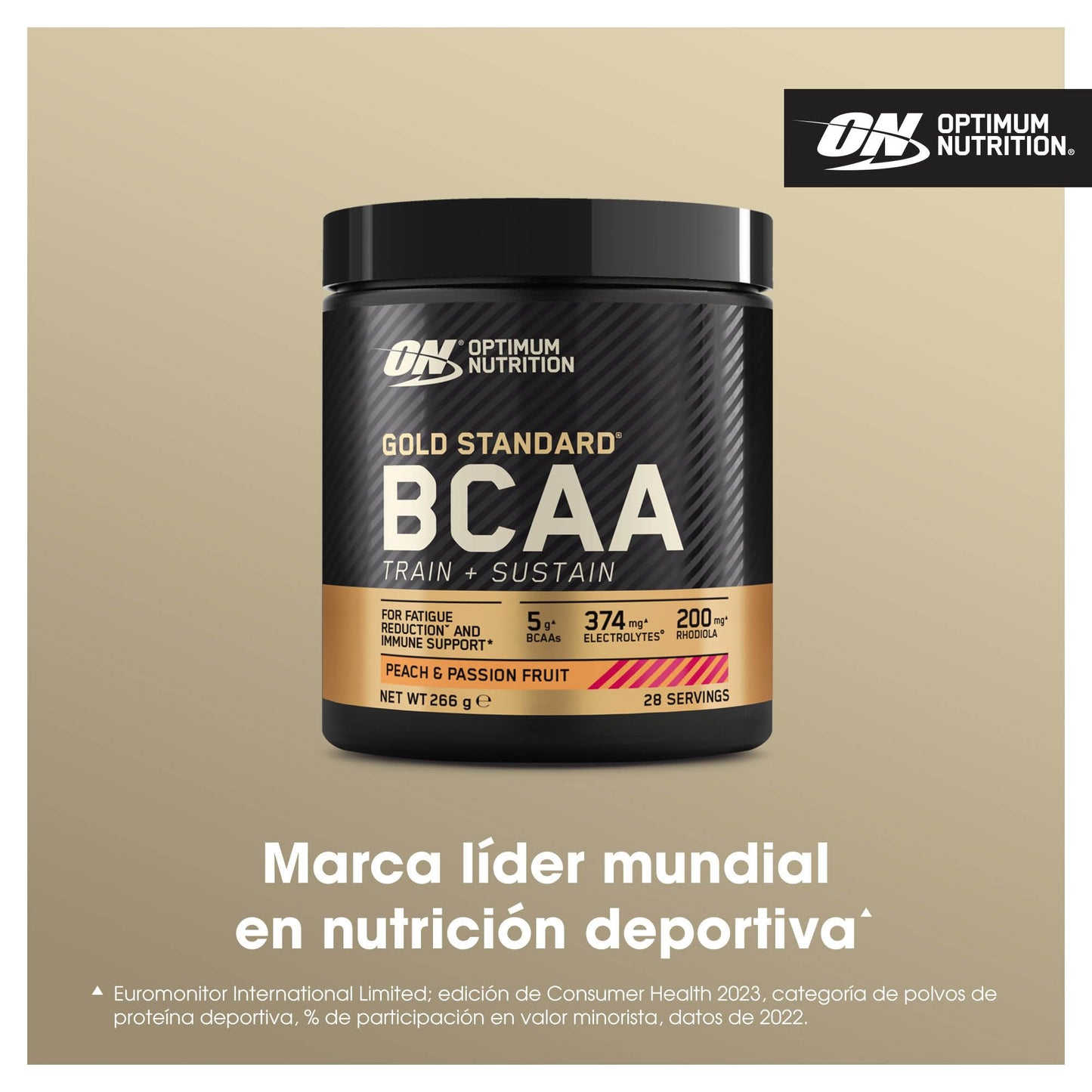 Optimum Nutrition Gold Standard BCAA en Polvo, Sabor Melocotón y Maracuyá, 266g, 28 Servicios