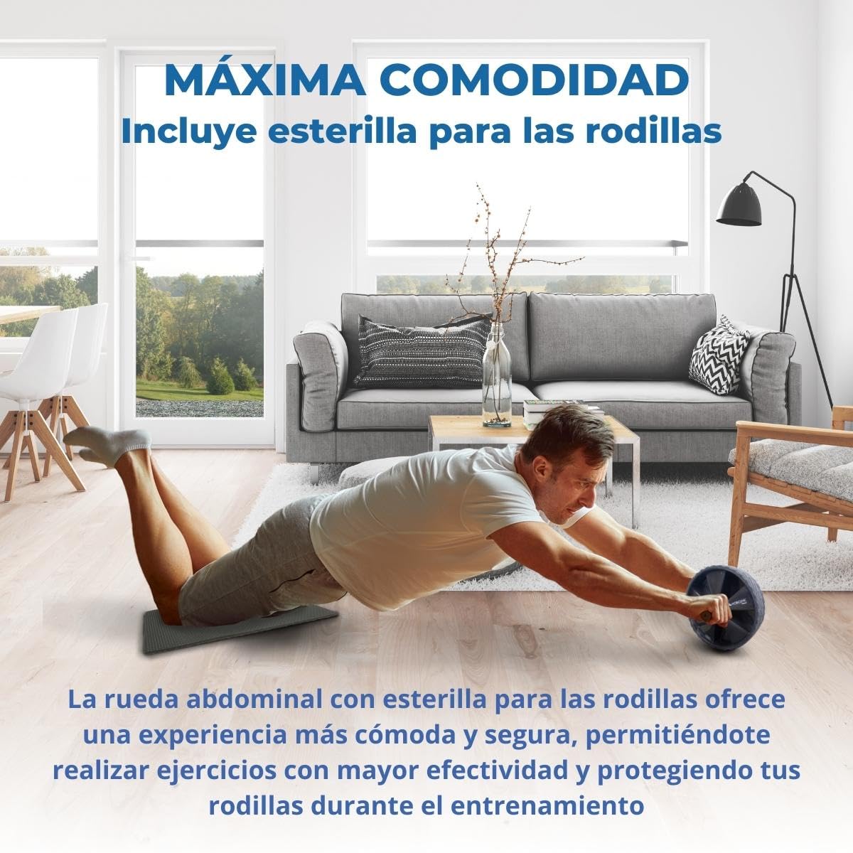 Mobiclinic, Rodillo para abdominales, Alfombrilla incluida, Set ejercitar, Marca española, Carga máxima de 150 kg, Entrenamiento en casa, Rueda abdominal, Flexiones