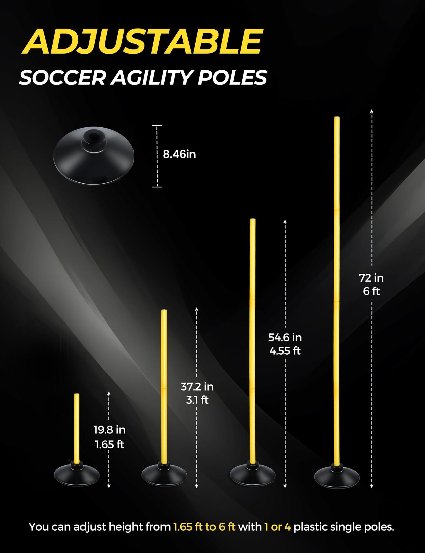 Juego de bastones de entrenamiento de agilidad de fútbol, desmontables, con base de goma, equipo de entrenamiento de velocidad y agilidad para fútbol, deportes, entrenamiento de velocidad, paquete de