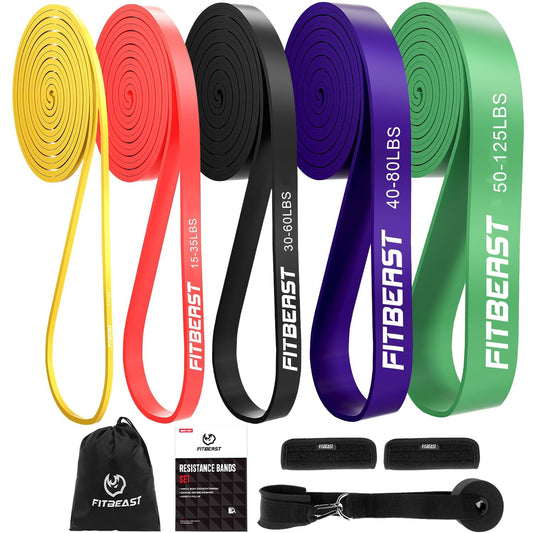 FitBeast Banda de Resistencia con Anclaje para Puerta Almohadilla de Mano, Pull Up Bands para Pilates, Entrenamiento, Fisioterapia, Estiramiento, Yoga, Gimnasio en Casa para Hombres y Mujeres