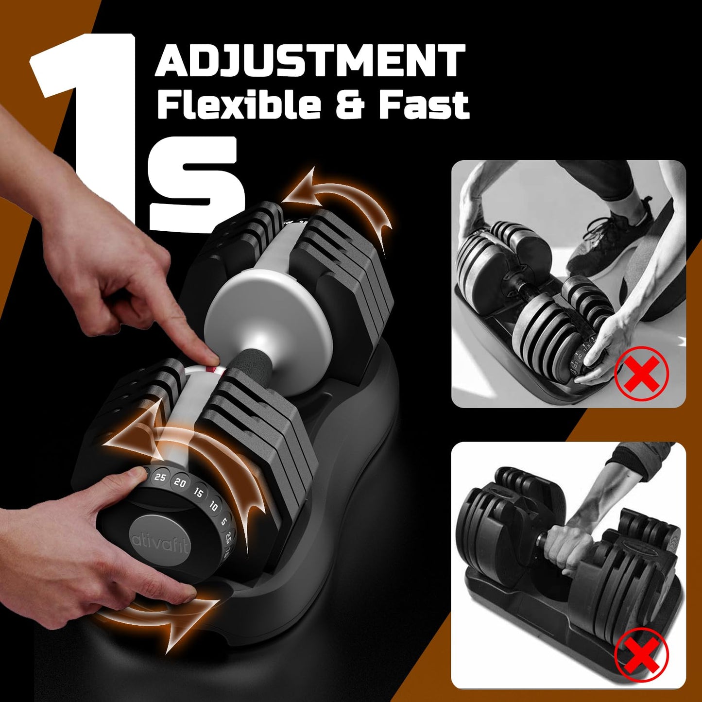 ATIVAFIT Mancuerna Ajustable para Gimnasio Home (Individual)-Ajuste Rápido de Peso con Mancuernas Musculacion, Levantamiento de Pesas, Entrenamiento