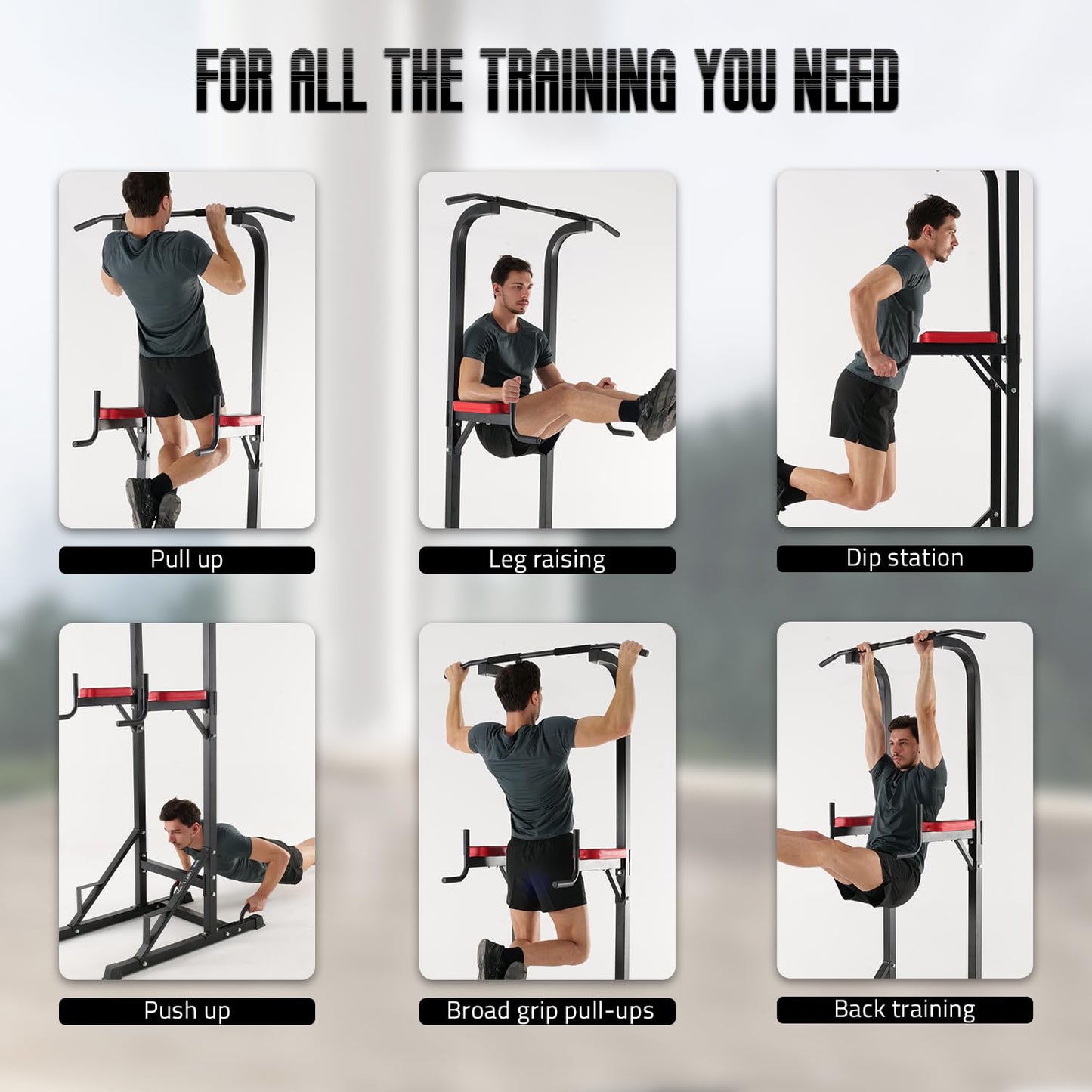 ISE Maquina Dominadas, Estación de Musculación, Torre de Gimnasio Entrenamiento Multifuncional, Multiestación con Barra de Dominadas Fitness, Power Tower de Pull-up, Ejercicio Fuerza Gimnasia