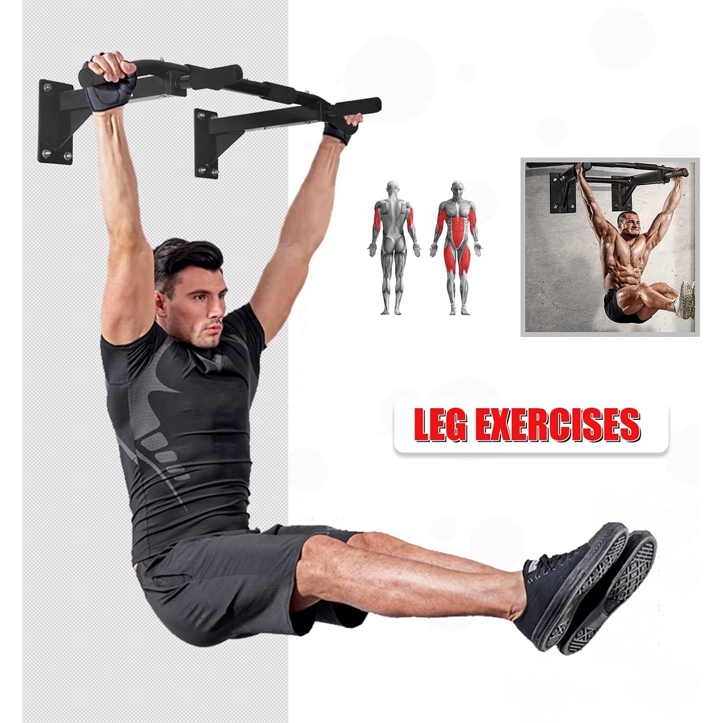 ISE Barra de Dominadas de Pared, Barra Fija Multifuncional para Flexiones, Barra Dominadas Pared TRX entrenamiento en casa, Pull Up Bar tubos de acero, Dominadas En Casa