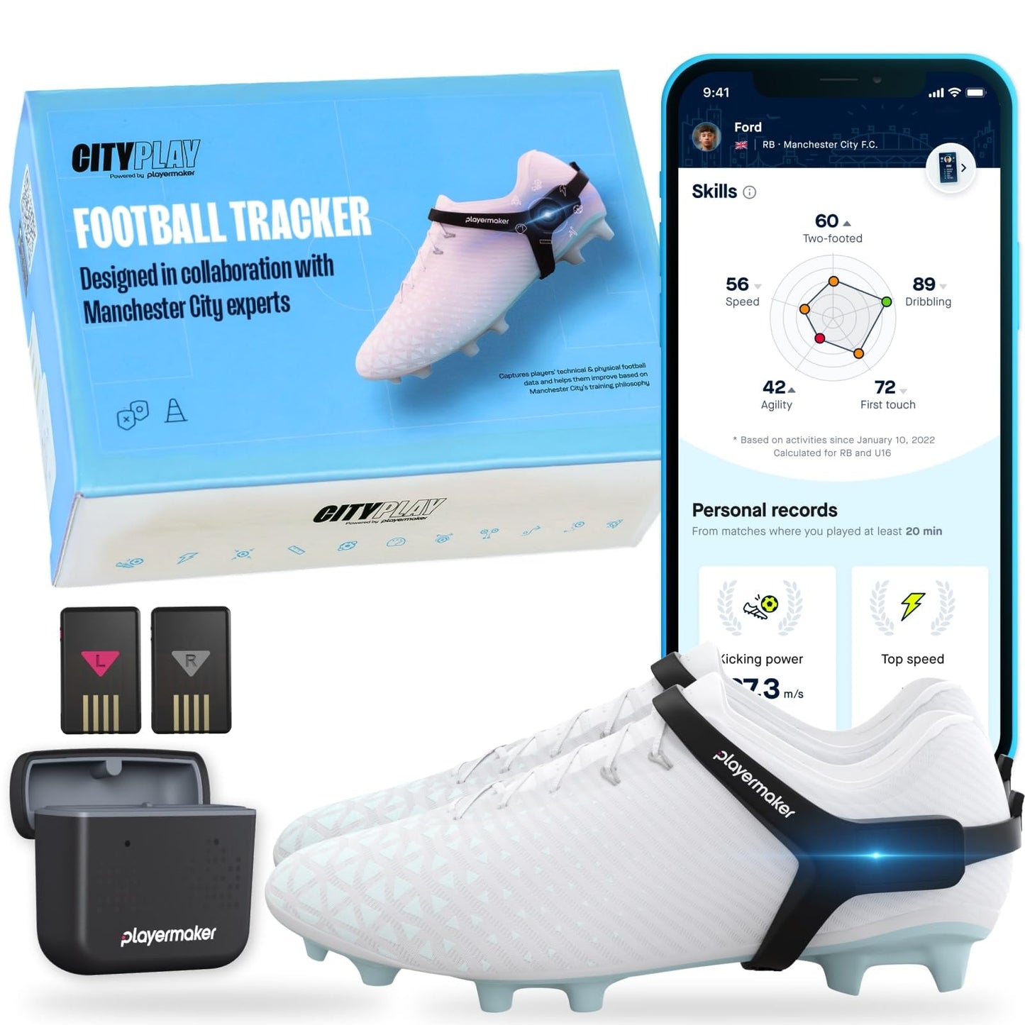 CITYPLAY Rastreador de fútbol Inteligente para Botas, Mejora tu Juego y controla más de 25 métricas físicas y técnicas, con suscripción Anual a la aplicación CITYPLAY para un Acceso Completo