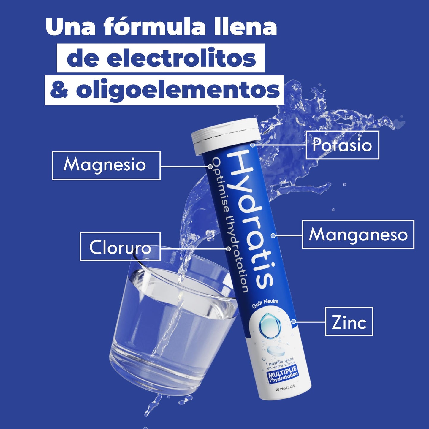 HYDRATIS - Tabletas de rehidratación acelerada - Electrolitos con magnesio, zinc, potasio - 20 tabletas - Sabor a melocotón