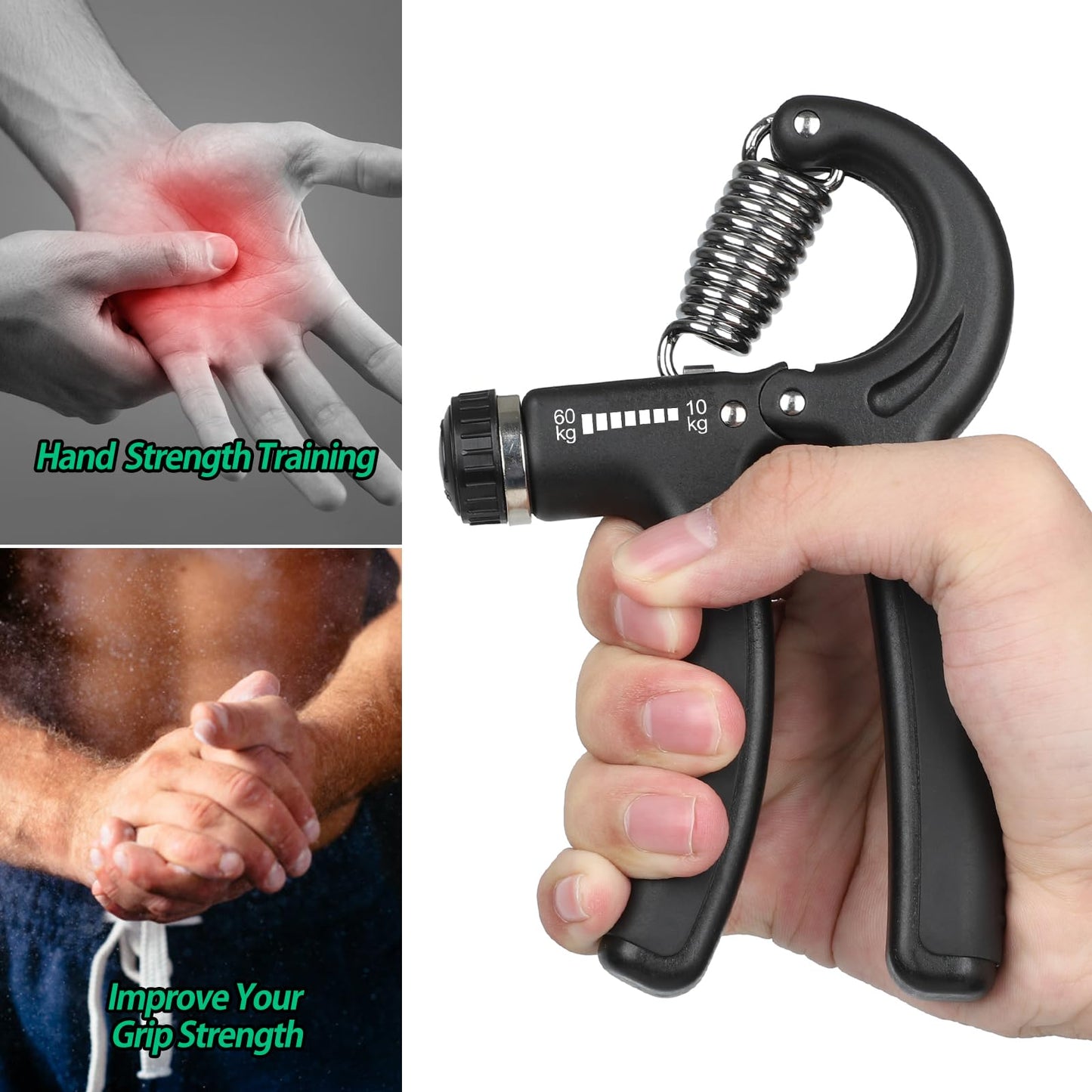 NIYIKOW Hand Grip, Antebrazo Ejercitar, Fortalecedor de Agarre de Manos, Resistencia Ajustable 10-60kg (22-132Lbs), Ejercitador de Manos Antideslizante, para Músicos Atletas-Negro