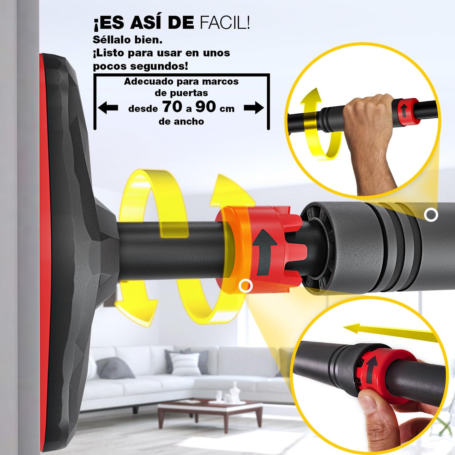 Sportstech Barra Dominadas con Función Innovadora de Fijación | Segura y rápida - Barra de Dominadas sin Tornillos para el Marco de la Puerta | Barra para casa ajustable hasta 90 cm | KS260/KS270 incl