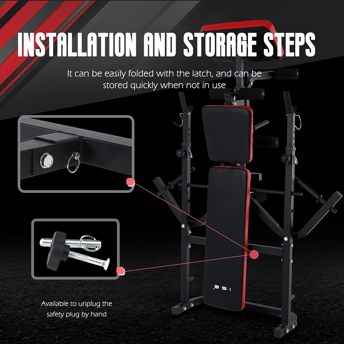 ISE Banco de Musculación Multifuncional Inclinable para Entrenamiento Completo, Banca de Peso Ajustable Plegable Fitness Doméstico para Casa, Máx 120KG