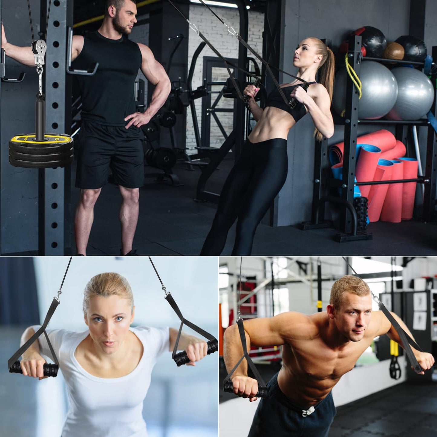 Poleas Gimnasio para Casa, Sistema de Polea Cable Máquina de Musculacion Accesorio de Entrenamiento para Máquinas de Brazo (4m Cable)