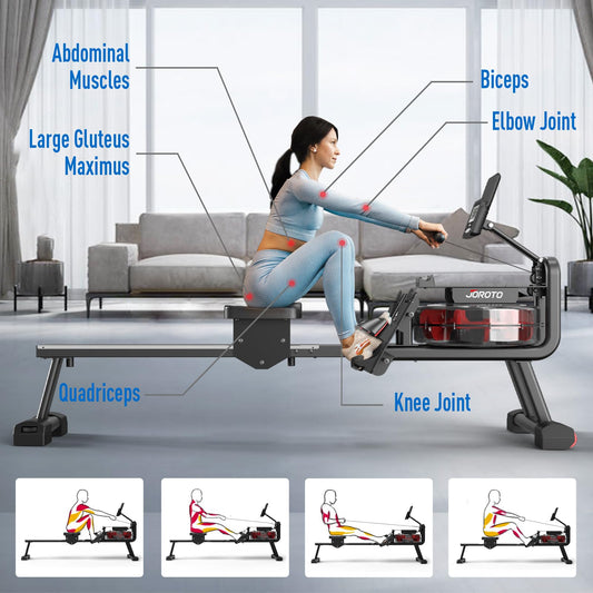 JOROTO MR23 Máquina de Remo para Casa, Máquina de Remo de Agua, Capacidad de Peso de 150 kg, Pantalla de LCD con Función Bluetooth y Soporte para iPad