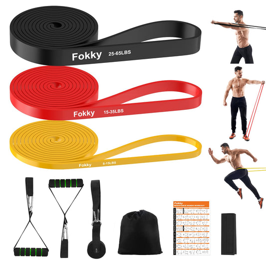 Fokky Gomas Elasticas Musculacion[Set of 3], Bandas Elasticas Musculacion, con Anclaje de Puerta Cintas Gomas Elasticas Musculacion, Bandas Elasticas, Adecuado para estiramientos Pilates, Yoga