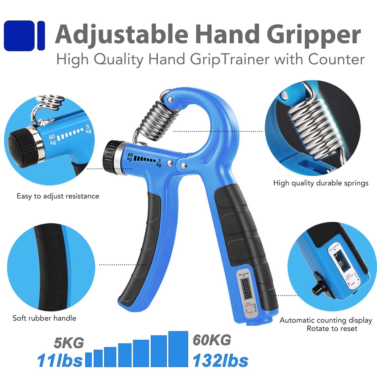 Hand Grip, Kit de Entrenamiento de Fuerza de Agarre con ejercitador de Manos, fortalecedor de Agarre, fortalecedor de Dedos,ejercitador de extensión Pelota antiestrés, Anillo de Agarre, gyro Ball
