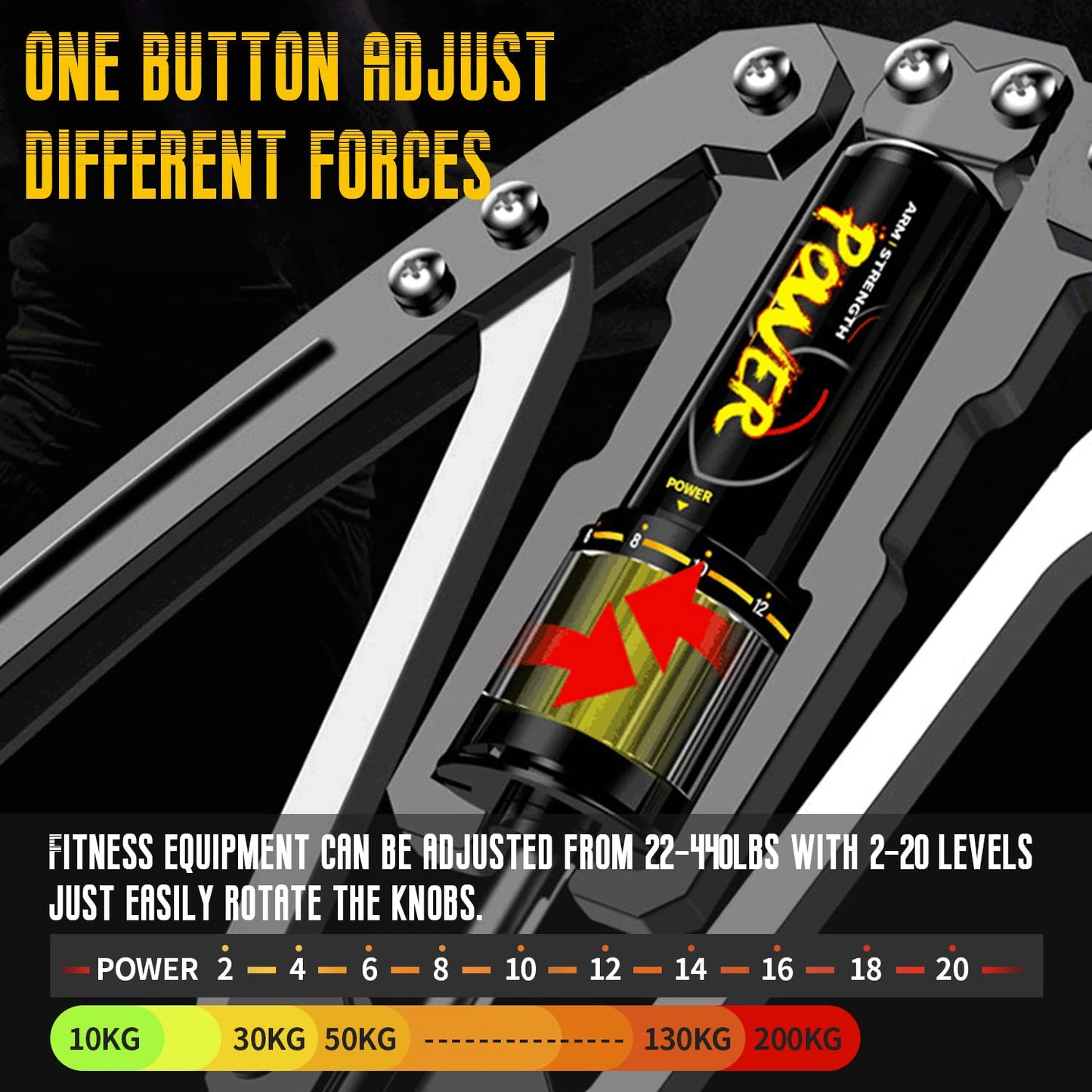 LEJIEYIN Barra Twister de Potencia Hidráulica Ajustable 10-200 kg, Doble Muelle Hidráulico para la Musculación de Pectorales y Hombros