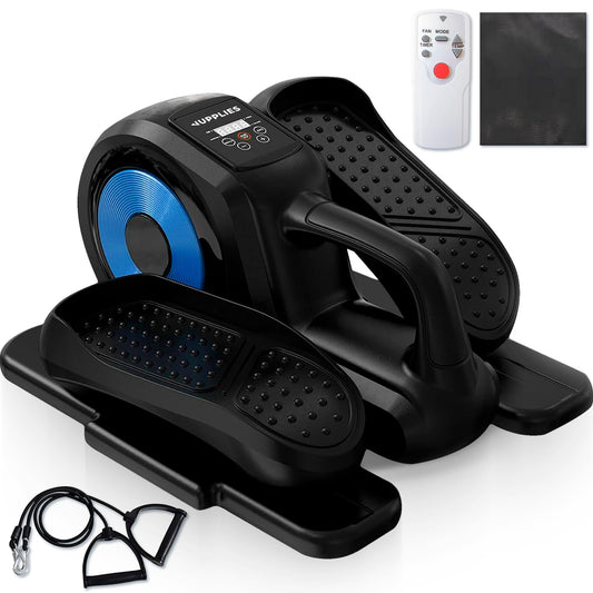 JUPPLIES Mini Eliptica Electrica de Fitness para Casa - Pedaleador Electrico Bajo Escritorio Silenciosa y Portatil con Control Remoto y 2 Bandas de Resistencia- Maquica Eleptica con 12 Velocidades
