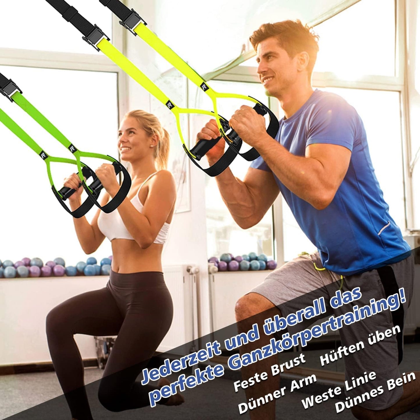 RHINOSPORT Juego de Entrenamiento de suspensión con Anclaje para Puerta Ajustable para Gimnasia en casa Adecuado amarillo