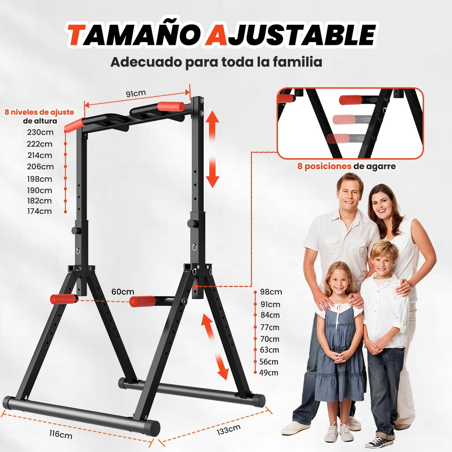 DOBESTS Estación de Dominadas Plegable Power Tower Dip Station,Estación de Fondos,Altura Ajustable, Multifuncional Maquina Dominadas Gimnasio en Casa for Pull Up& Dip Training,300KG